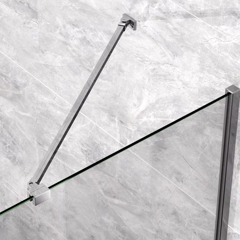 Barra stabilizzatrice per doccia 50 cm, supporto per parete doccia fissato nella parte superiore per vetro da 6-8 mm, barra di sostegno per parete doccia regolabile a 180°, lega di zinco, cromata