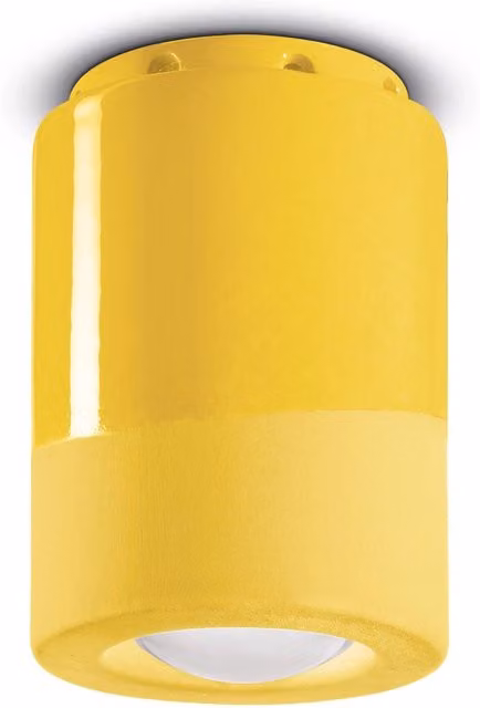 Plafoniera Ferroluce in Ceramica Stile Art Decò Giallo Limone con Attacco E14