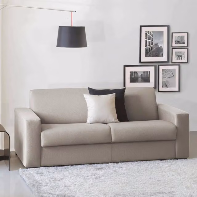 Divano Letto Andymion Talamo Italia, Sofà 2 Posti Moderno in Tessuto con Apertura Girevole e Rivestimenti Rimovibili, Beige, L: 200 cm, H: 90 cm, P: 95 cm