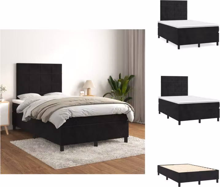 vidaXL Letto a molle con materasso nero 120x200 cm in velluto - Letti e Reti