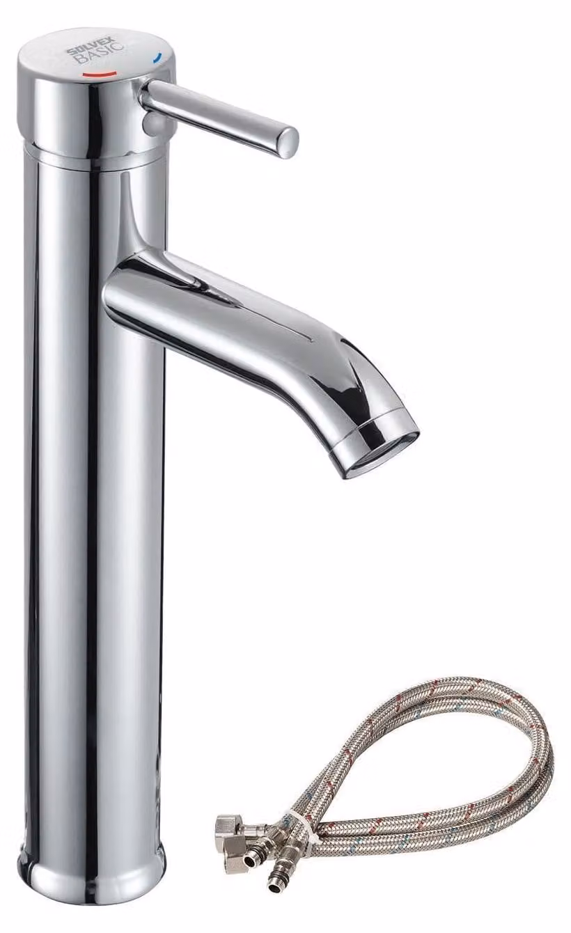 Miscelatore monocomando per lavabo, finitura cromata, acciaio inossidabile, attacco filettato 3/8"
