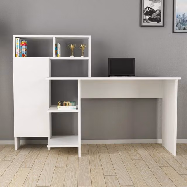 Scrivania DMORA Cremella con 6 Ripiani, Bianca, L 136 cm x P 60 cm x H 112 cm – 1