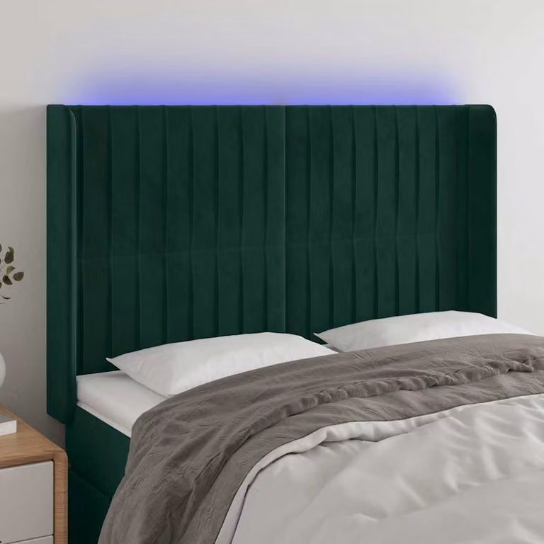 Testiera con LED e porta USB vidaXL in velluto verde scuro L: 147 cm, P: 16 cm, H: 118/128 cm