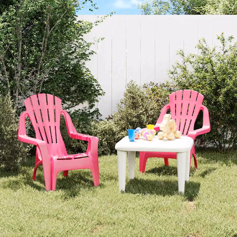 Set di 2 sedie da giardino per bambini vidaXL in plastica rosa con aspetto legno, L/P/H: 37 x 34 x 44 cm