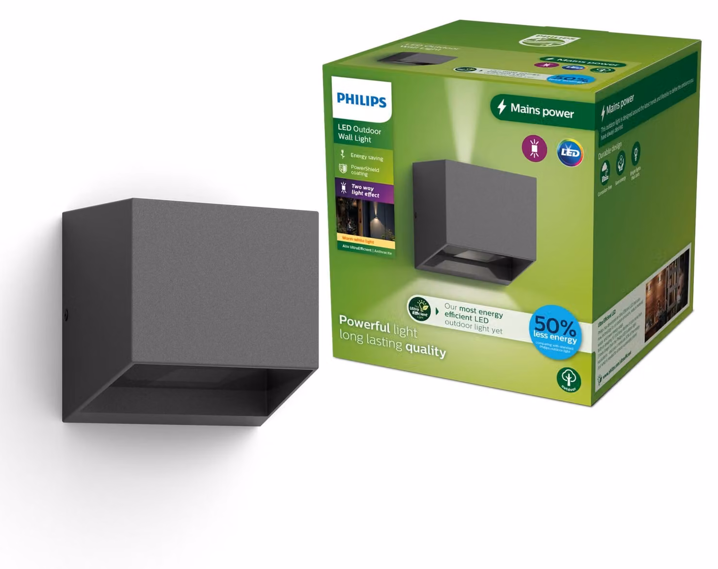 Lampada da parete Philips Alix, 4,3 W, antracite, metallo, IP44, Classe I, luce bianca calda, ideale per giardino e terrazza