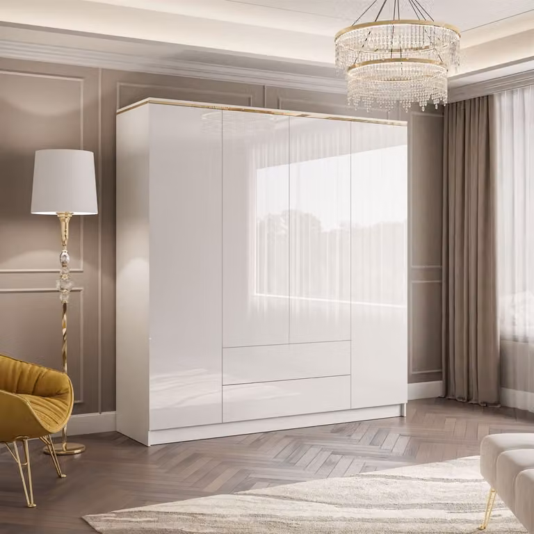 Armadio AURORA 4D2S con cassetti in bianco lucido