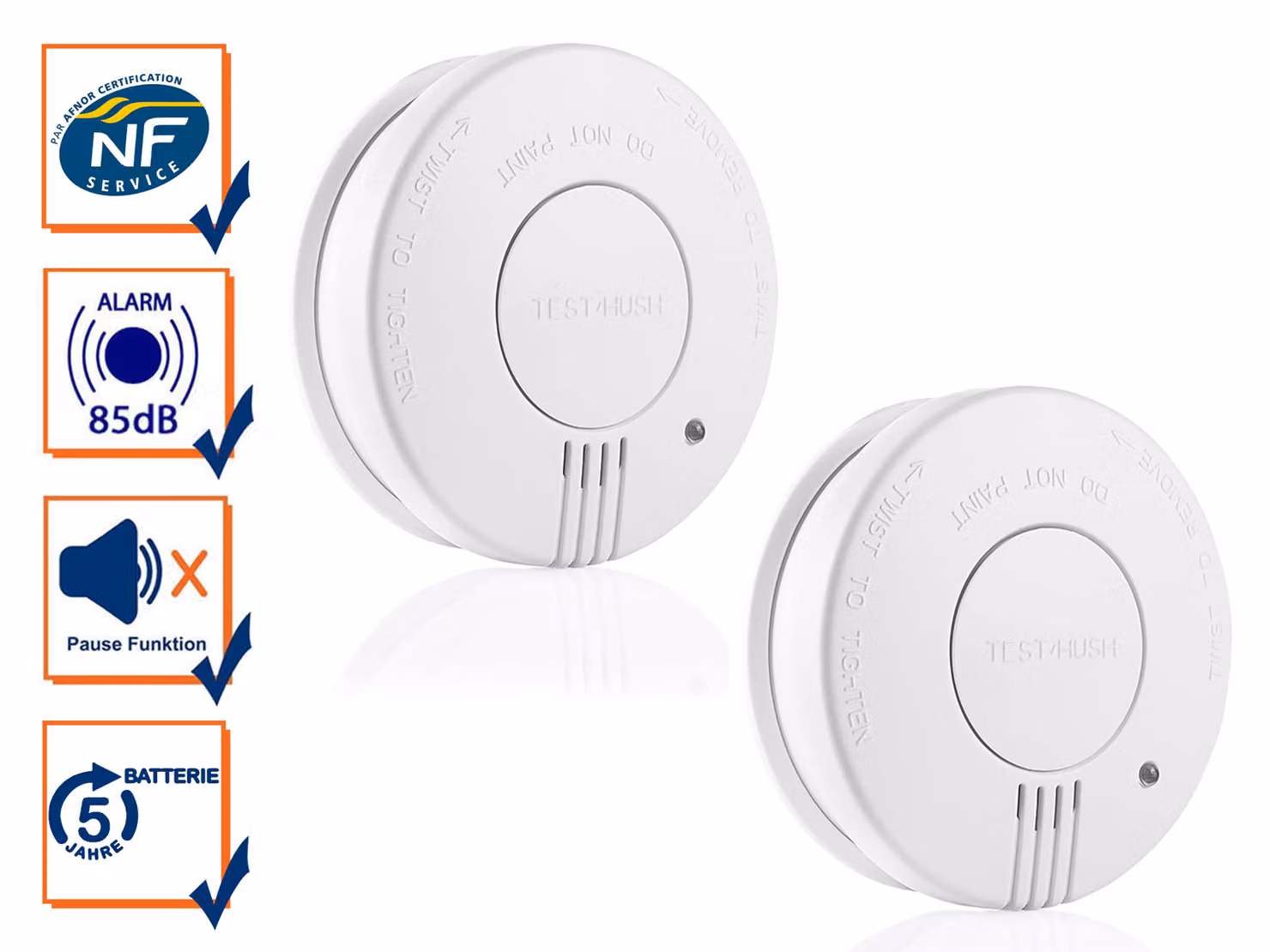 set di 2 rilevatori di fumo fotoelettrici, batteria di 5 anni, adatti alle cucine