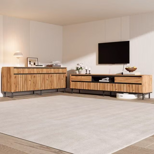 Mobile Porta TV 75 Pollici e Credenza Soggiorno 160 cm Legno Naturale
