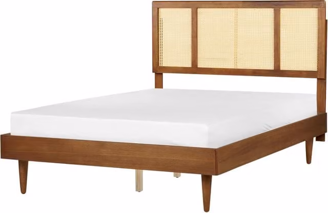 Letto moderno con rete a doghe testata a treccia viennese in legno chiaro 140 x 200 cm camera da letto