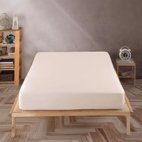 Lenzuolo con angoli in cotone beige per materasso L/P: 160 x 200 cm, Altezza: 35 cm