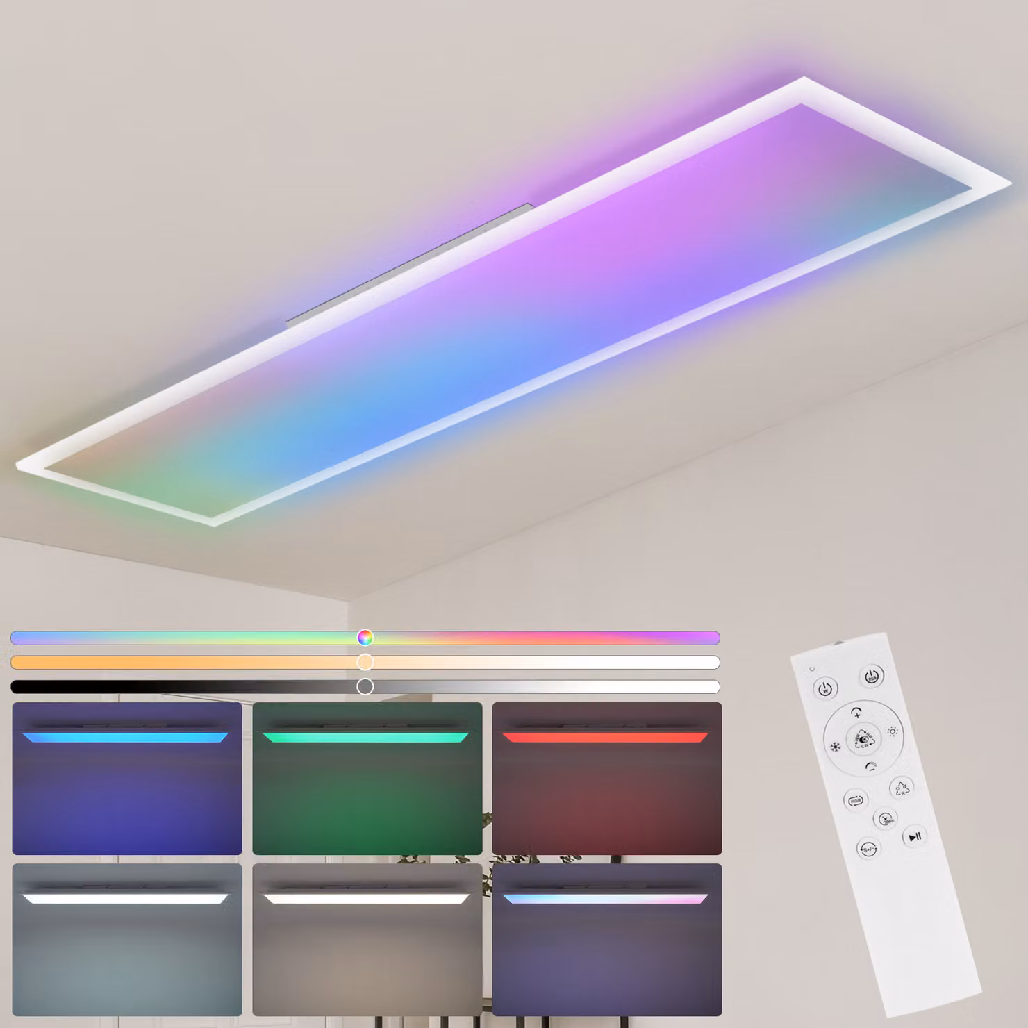 ZMH Pannello LED da soffitto 100x25, lampada da soffitto dimmerabile RGB con retroilluminazione e cambio colore, lampada da ufficio a profilo piatto, 24W, lampada da soffitto per corridoio, cucina e soggiorno