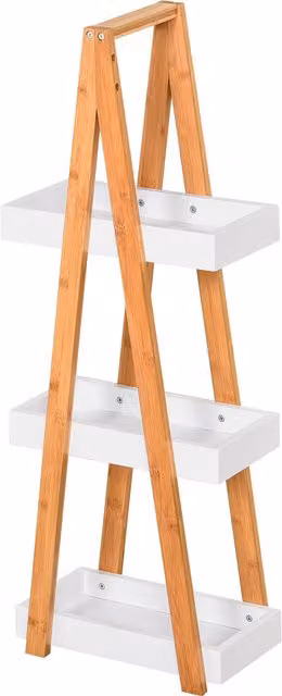 Scaffale da bagno Kleankin a 3 ripiani con struttura a scala in bambù e MDF, Colore Legno e Grigio, L: 30 cm, P: 18 cm, H: 81 cm