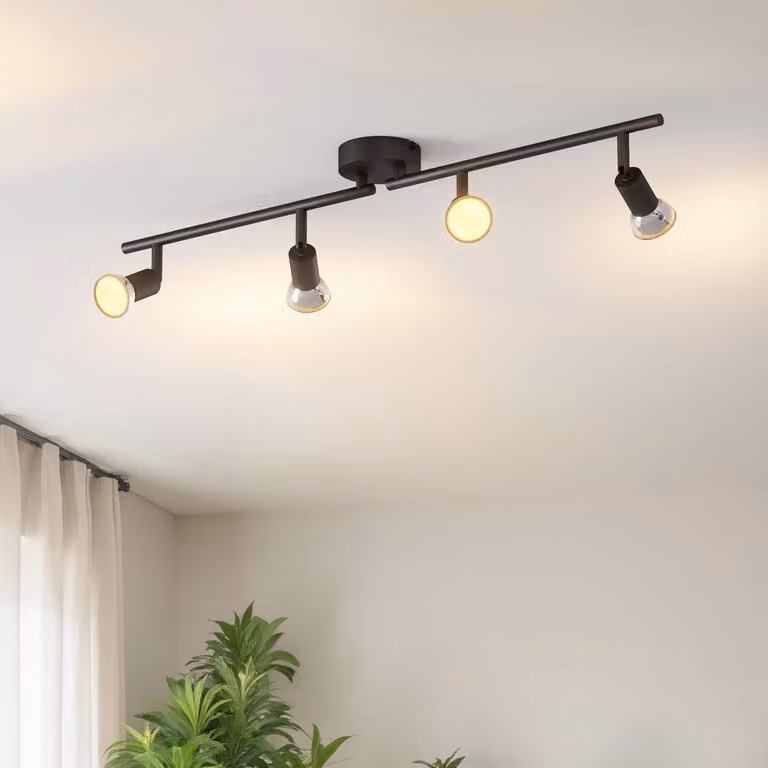 Plafoniera a soffitto con 4 faretti, tecnologia LED, colore nero opaco, illuminazione interna, senza lampadine