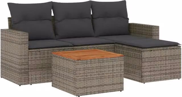 Set Divano da Giardino 5 pz | Set Salotto da Giardino con Cuscini Grigio in Polyrattan