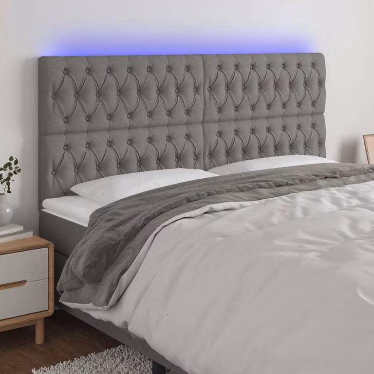 Testiera con LED e porta USB vidaXL in tessuto grigio, L: 200 cm, P: 7 cm, H: 118/128 cm