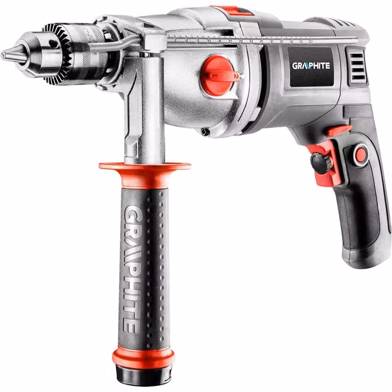 GRAPHITE Trapano a percussione a due velocità 1050W, impugnatura a chiave da 13 mm, velocità I: 1100, II: 3000 giri/min, valigetta di trasporto