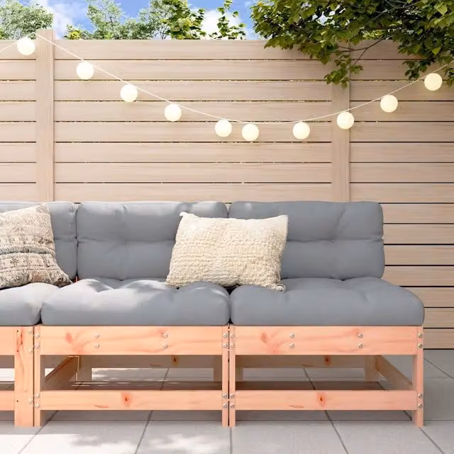 Set di 2 divani centrali vidaXL in legno massello di Douglas con cuscini grigi per giardino e terrazzo – 1