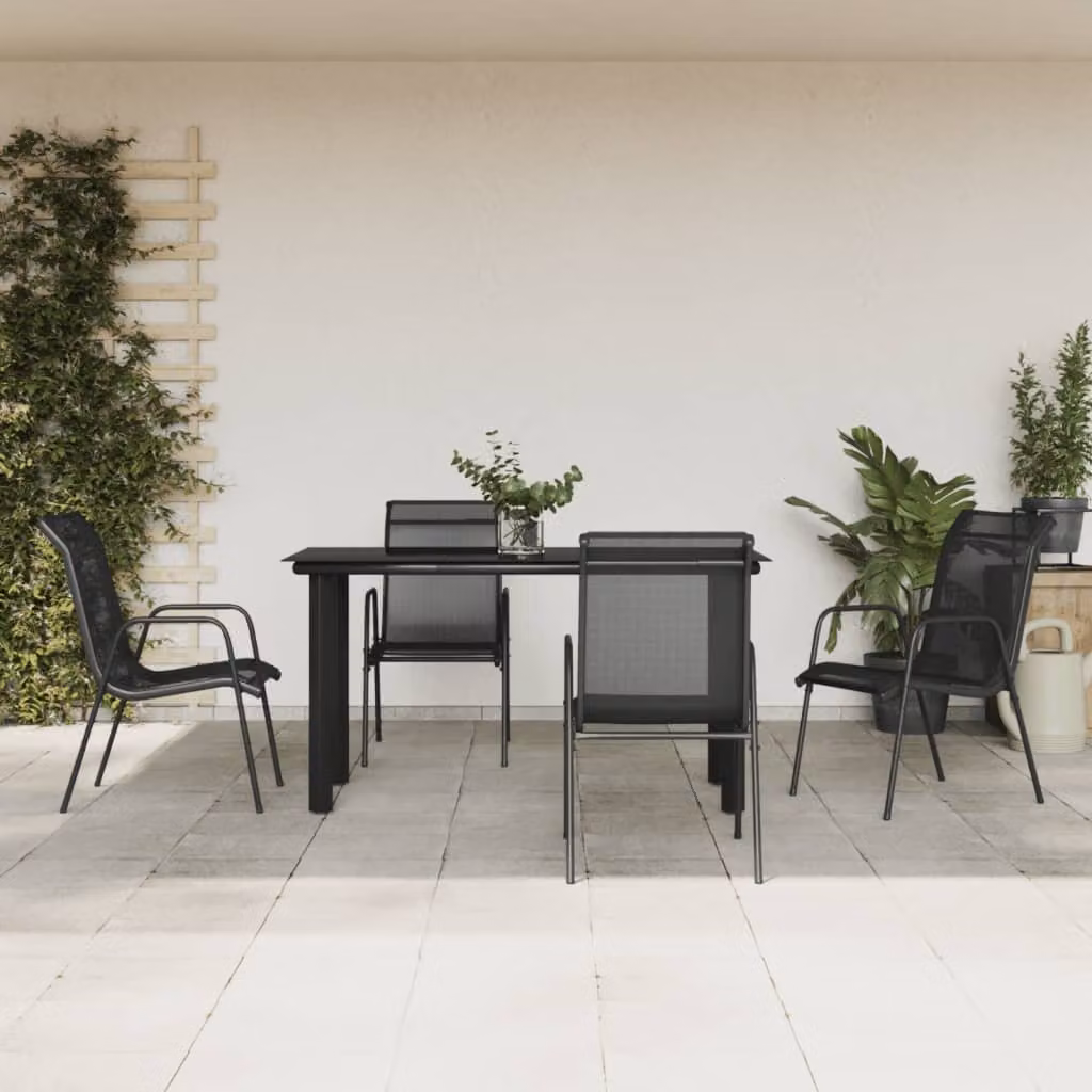 Set da Pranzo da Giardino vidaXL in Acciaio e Vetro, 5 Pezzi, Nero e Antracite, L: 140 cm, P: 70 cm, H: 74 cm