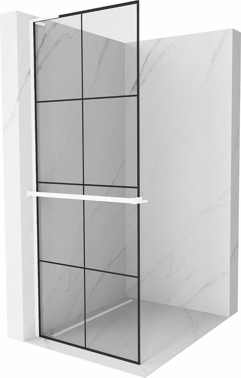 Mexen Kioto+ L parete doccia con mensola Walk-in 80 x 200 cm, griglia nera, bianca - 800-080-123-20-77