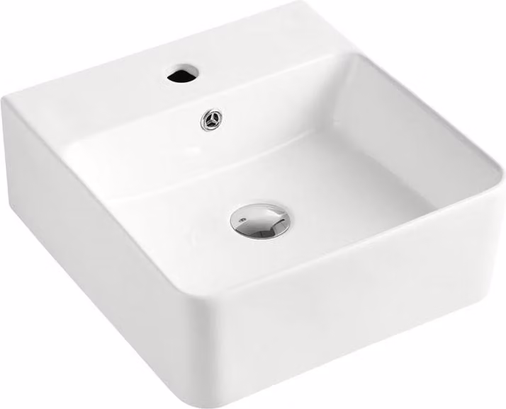 Beitz & Walz AqvaVetroceramica Vaso da appoggio "SlimRim" con rubinetteria  400 x 420 mm bianco