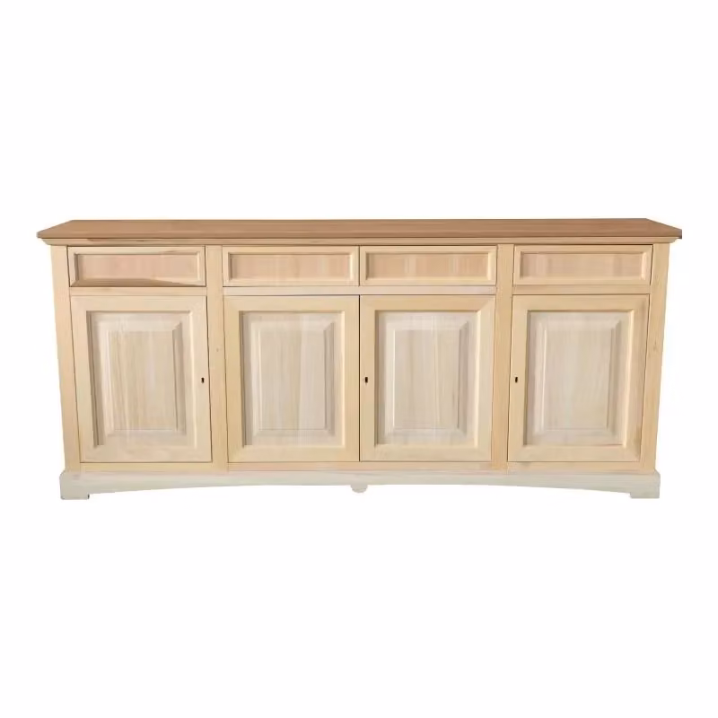 Credenza Mobili 2G in legno di pino grezzo con 4 porte e 4 cassetti, L: 220 cm, P: 46 cm, H: 96 cm – 1