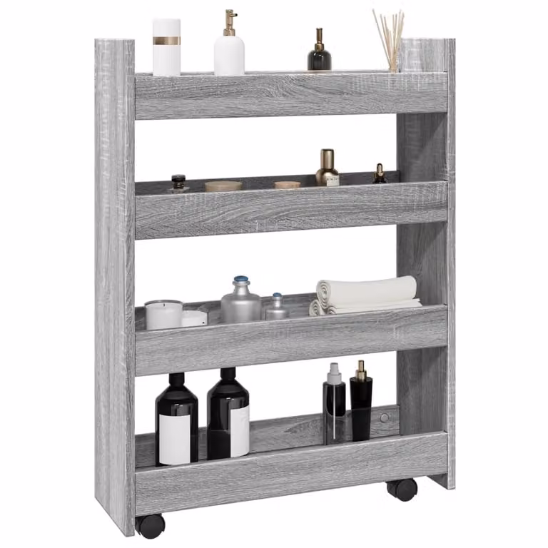 vidaXL Carrello Stretto a 4 Livelli Grigio in Truciolato con Ruote per Soggiorno, Cucina o Bagno