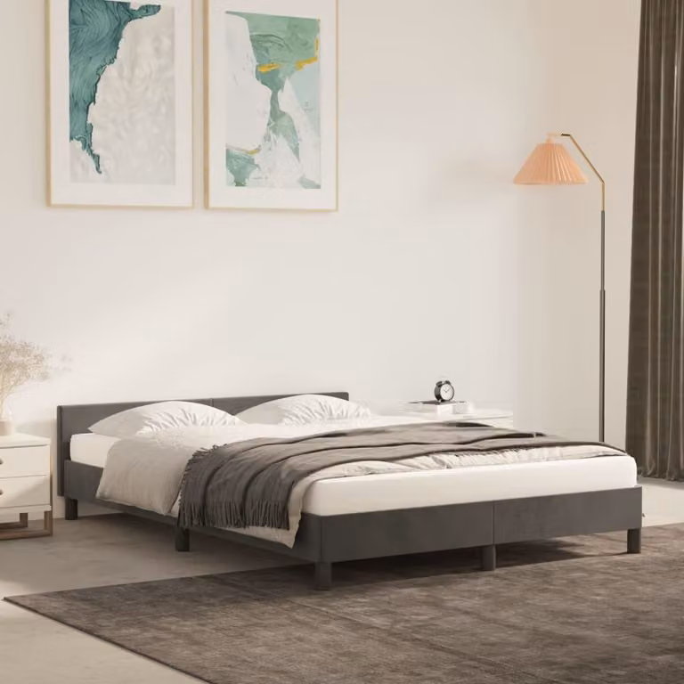 The Living Store Struttura letto con testiera grigio scuro 140x200 cm in velluto