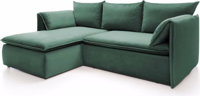 FURNLUX Divano angolare verde oro e nero 230 cm / Colore principale: Verde / Dimensioni: 230 x 91 x 166 cm