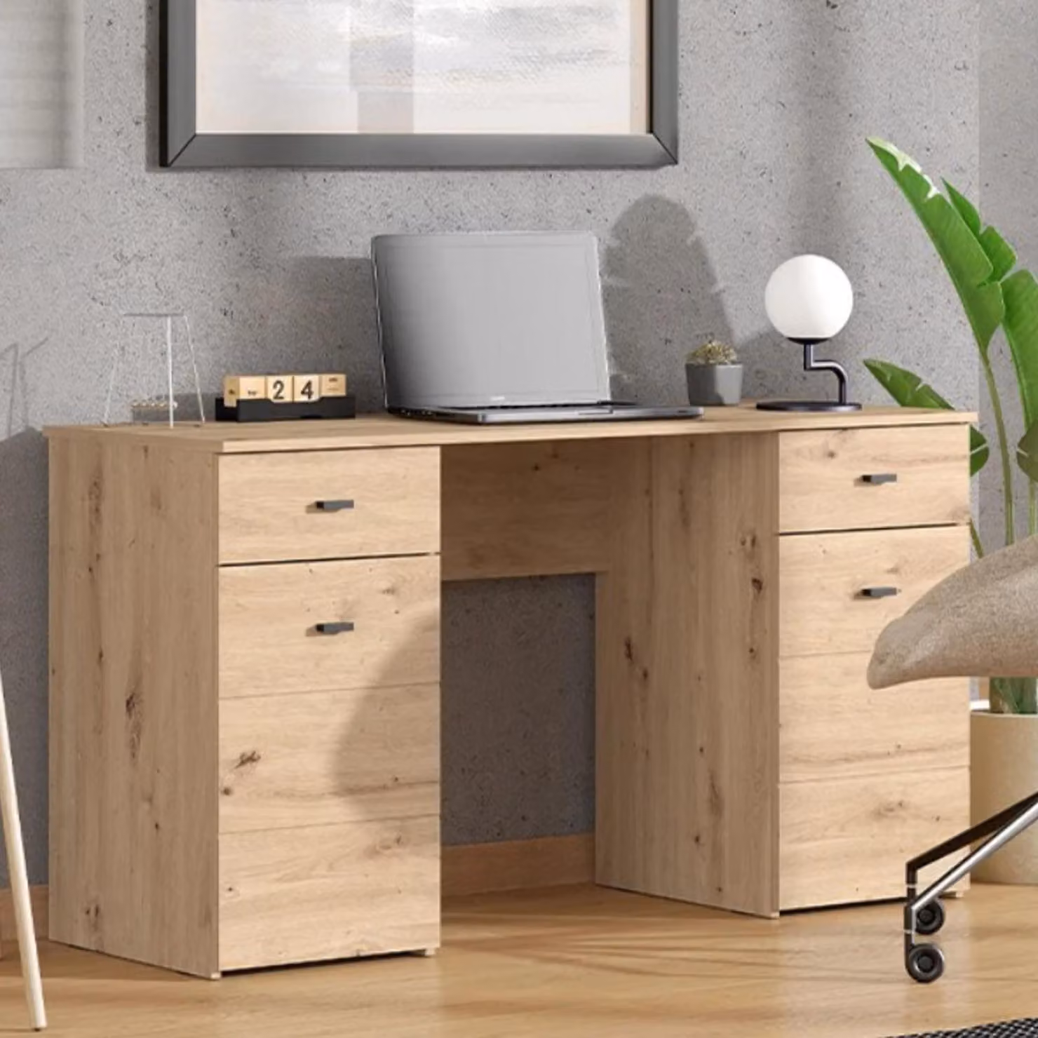 Ziro - Scrivania, 140x50x76h cm Marrone Rovere Nodi, 2 Cassetti