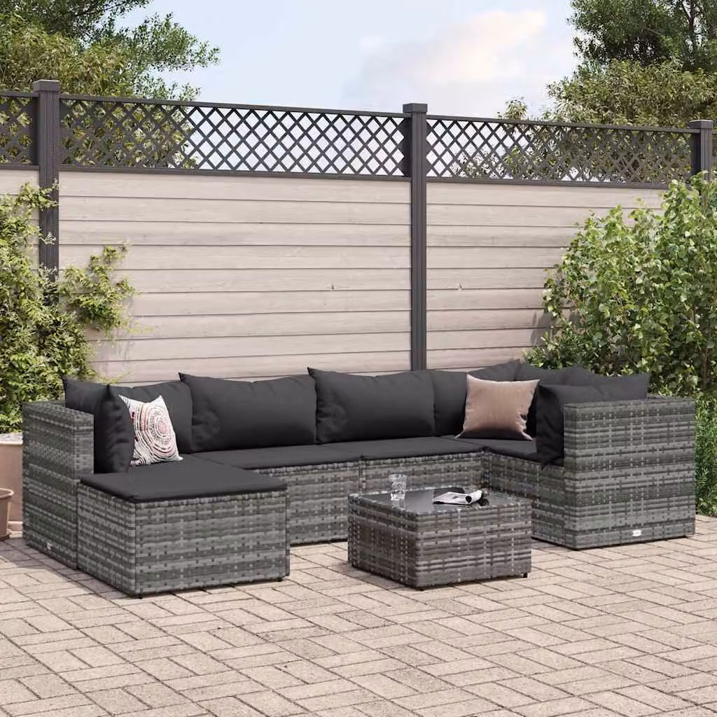 vidaXL Set Divani da Giardino 7 pz con Cuscini e Tavolino in Polyrattan Grigio Antracite – 1