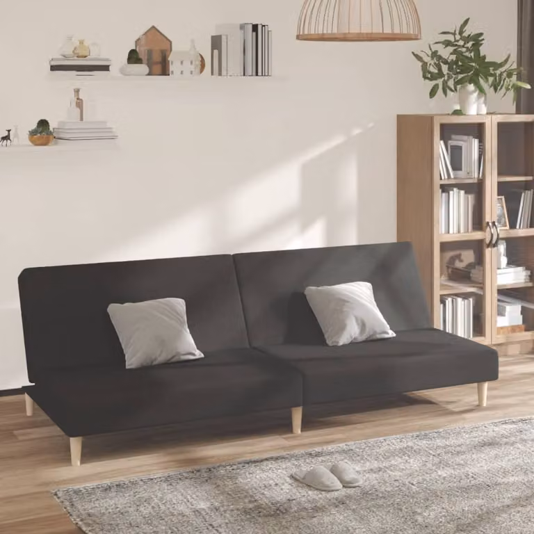 vidaXL Divano Letto Click Clack Moderno in Tessuto Nero con Struttura in Legno e Poggiatesta Regolabile, Dimensioni Letto: 90 x 200 cm