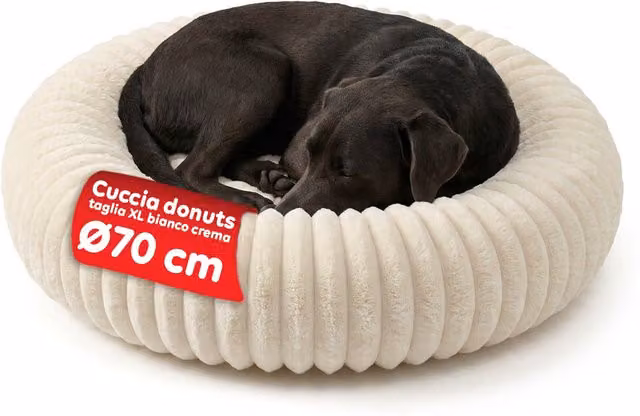 Cuccia Donut Puppy Lovers in Cotone Bianco con Bordi Rialzati e Fondo Antiscivolo per Cani e Gatti