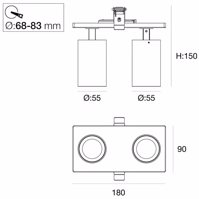 The Light Group Faretto LED da incasso SLC ART, a 2 luci, bianco, 2.700 K, alluminio Art, dimmerabile, Bianco / Opale, Soggiorno / Sala da pranzo, Alluminio, Moderno
