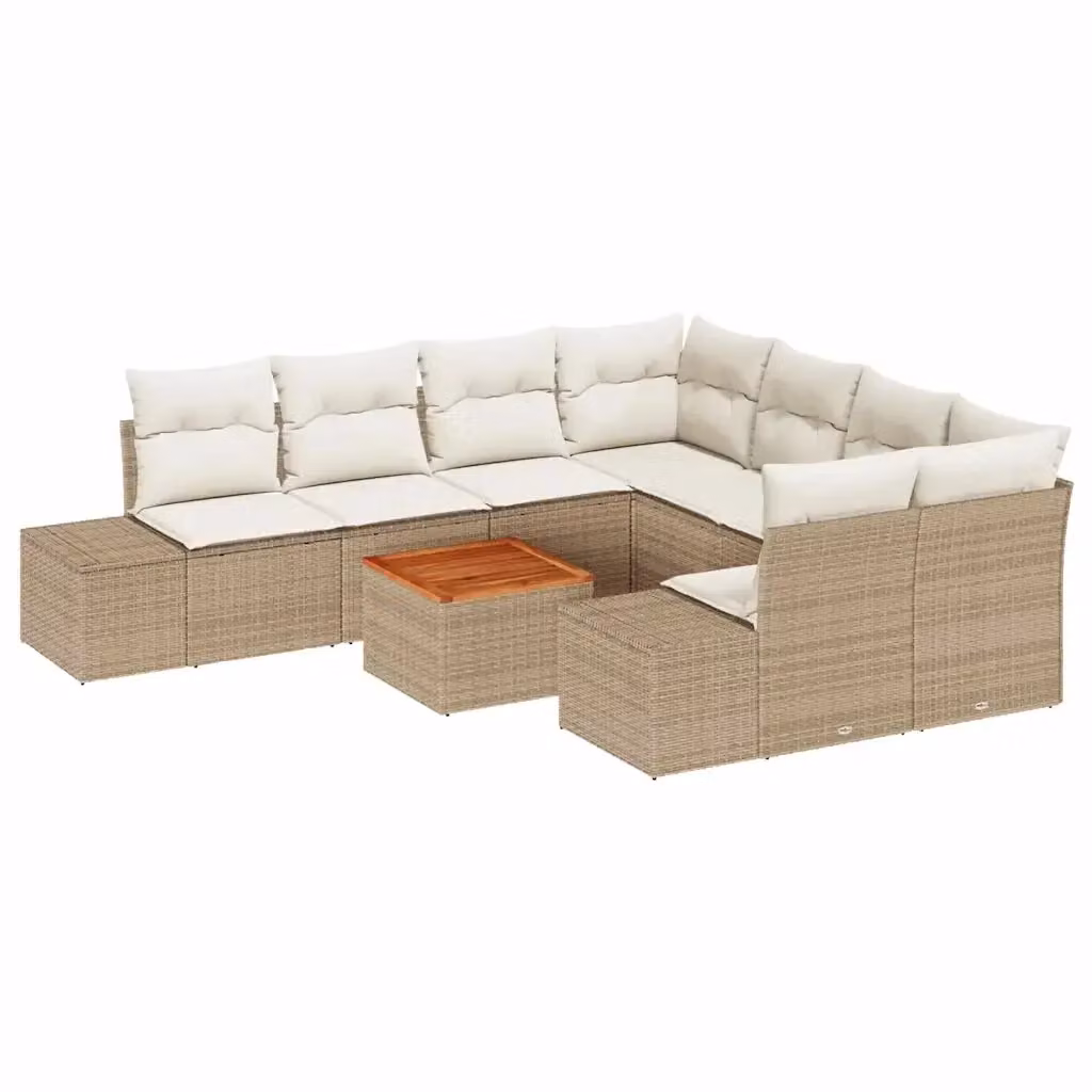 Set Divano da Giardino vidaXL 9 pz a forma di U in Polyrattan Beige e Bianco con Cuscini e Tavolino da Caffè – 2