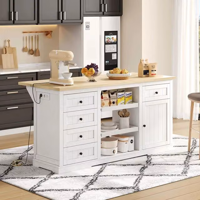 Buffet bar con prese - Xylo - 150x65x75cm bianco 5 cassetti