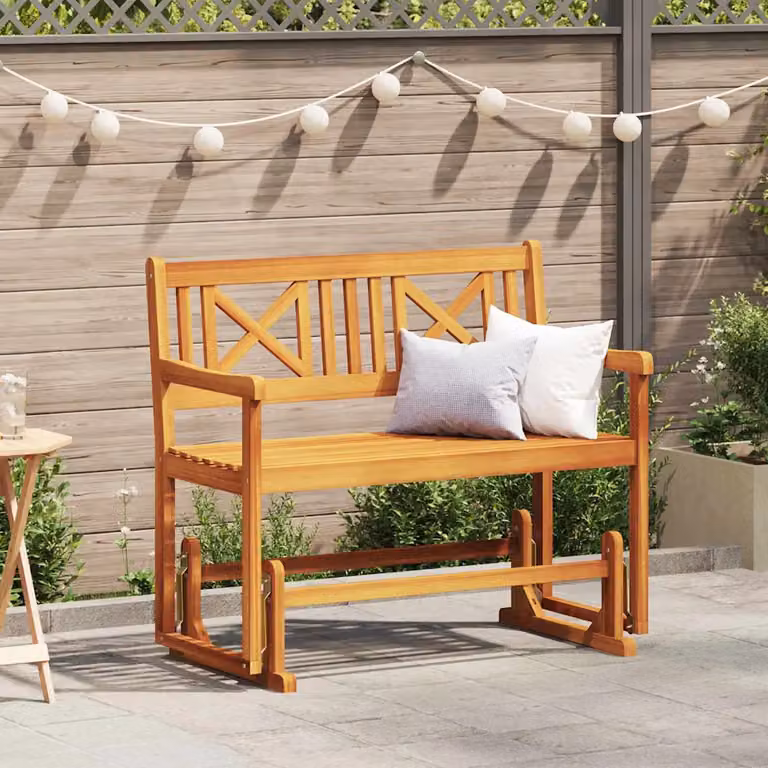 Panca Glider da Giardino vidaXL in Legno di Acacia Naturale con Cuscini, L: 110 cm, P: 59 cm, H: 97 cm