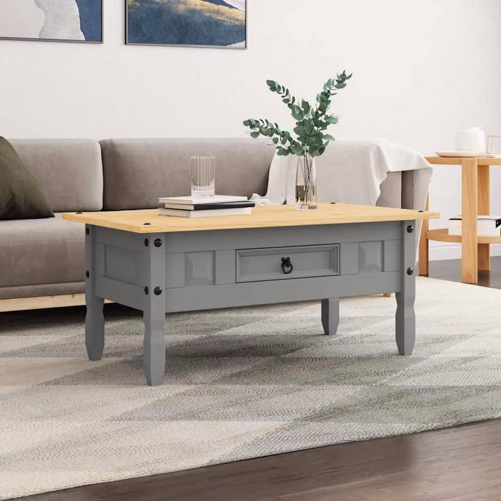 vidaXL Tavolino da Caffè Pino Messicano Corona Range Grigio L: 100 cm, P: 55 cm, H: 44 cm
