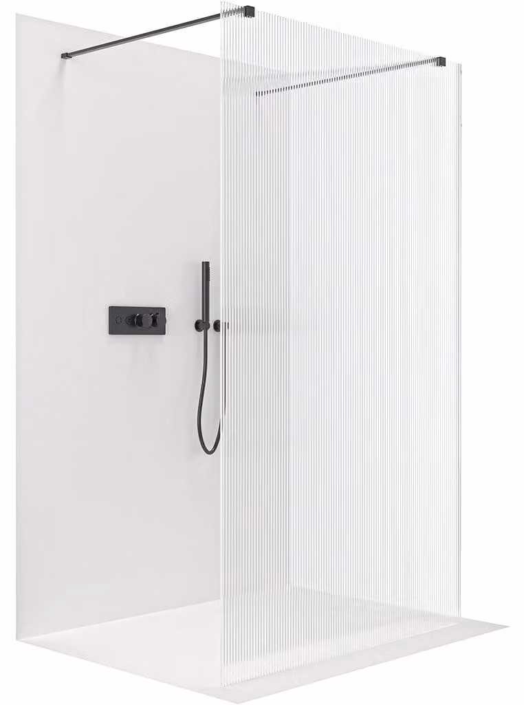 Pannello doccia walk-in Onyx Duo, versione sinistra/destra, vetro temperato da 8 mm, profilo rettangolare nero opaco, vetro smerigliato, dimensioni 160x200 cm