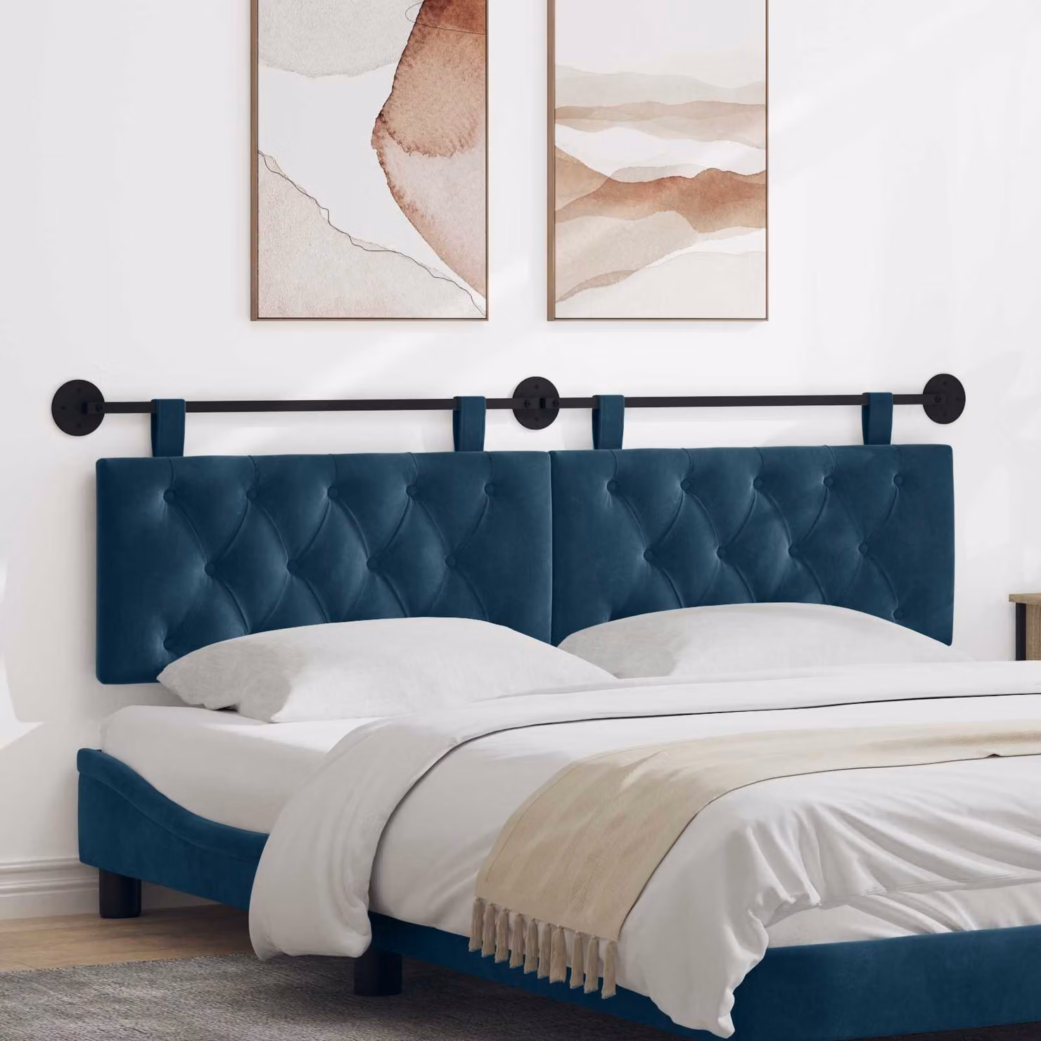 Testiera sospesa vidaXL in velluto blu con illuminazione integrata, L: 170 cm, H: 55 cm, P: 7 cm