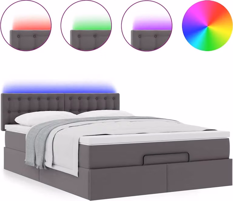 Pouf Letto con Materassi e LED Grigio 140x190cm Pelle finta