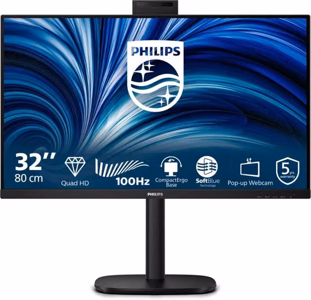 Monitor Philips 32 pollici 3000 Series QHD IPS 100Hz Black 32B2U3601H/00 con HDMI, DisplayPort, USB-C ed Ethernet/LAN