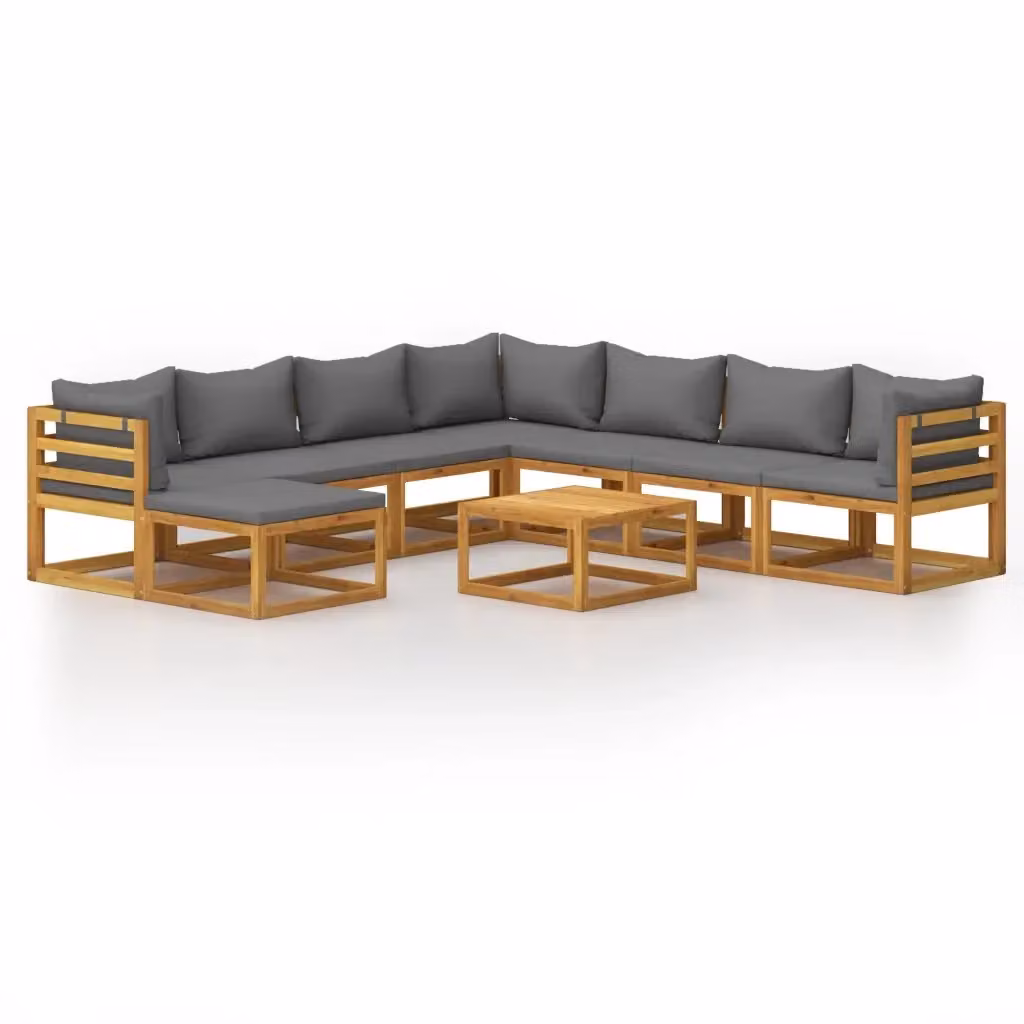 Set di Divani da Giardino vidaXL 9 Pezzi in Legno Massello di Acacia con Cuscini Grigi e Tavolino da Esterno – 2
