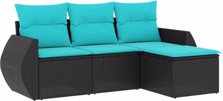 Set Divani da Giardino 4 pz con Cuscini Nero in Polyrattan