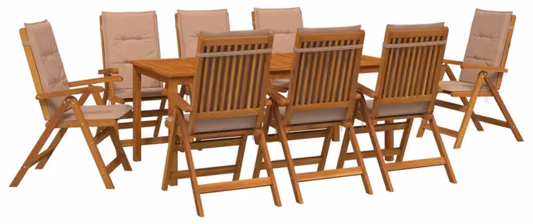Set da giardino completo di 9 pezzi, per 8 persone, in legno massello di acacia naturale