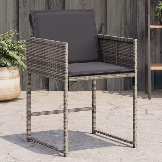 Set di 4 sedie da giardino vidaXL in polyrattan grigio con cuscini e braccioli – 1