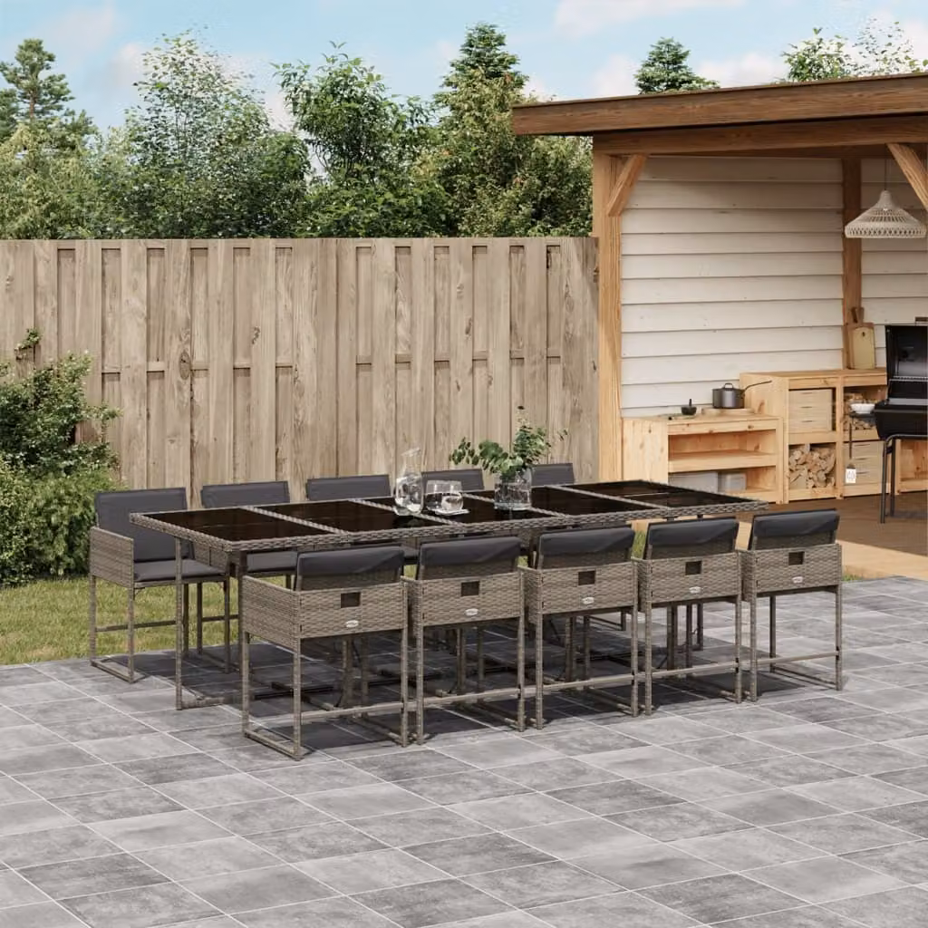 Maison Exclusive - Set da Pranzo da Giardino 11pz con Cuscini in Polyrattan Grigio