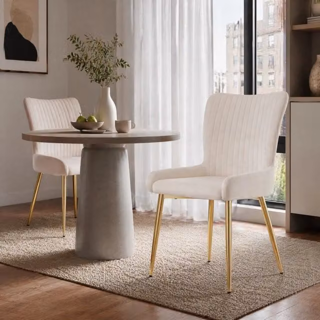 Set di 2 sedie da pranzo REDOM in velluto beige e oro con struttura in metallo per soggiorno, cucina o camera da letto