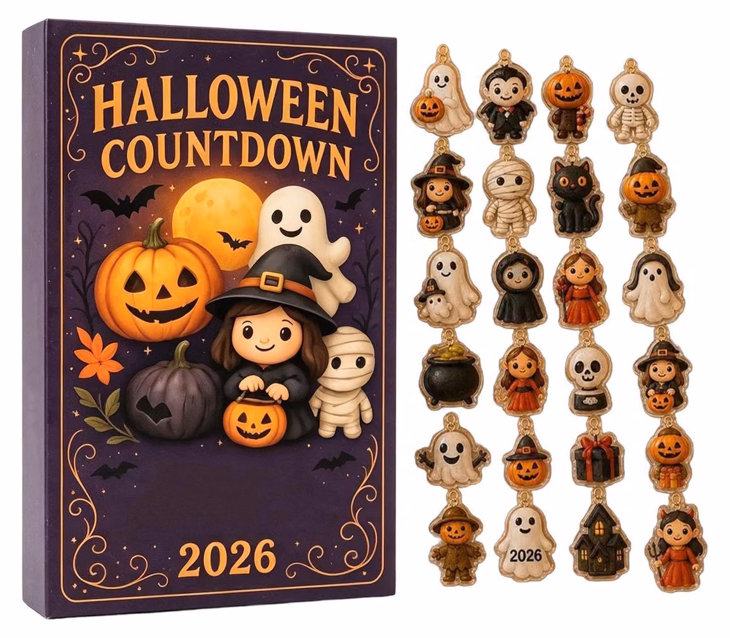 Calendario dell'Avvento a tema Halloween - 24 giorni, decorazione in acrilico 2D