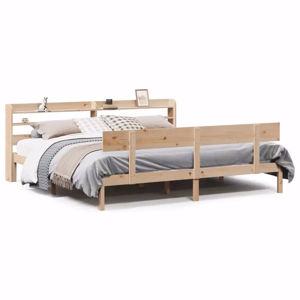 Letto matrimoniale vidaXL in legno massello di pino marrone stile rustico L 200 cm x P 200 cm – 2