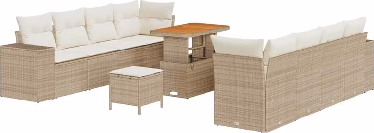 Set Divano da Giardino con cuscino 11 pcs Beige polyrattan